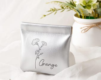 Purse-Coin Holder, Travel Jewelry Pouch, Personalized Leather Coin Purse, Leather Coin Purse, gift for mom, Rosary Pouch, Makeup Pouch