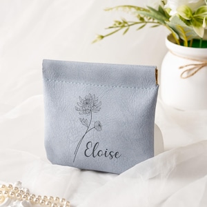 Purse-Coin Holder, Travel Jewelry Pouch, Personalized Leather Coin Purse, Leather Coin Purse, gift for mom, Rosary Pouch, Makeup Pouch