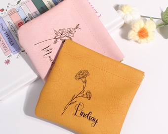 Purse-Coin Holder, Travel Jewelry Pouch, Personalized Leather Coin Purse, Leather Coin Purse, gift for mom, Rosary Pouch, Makeup Pouch