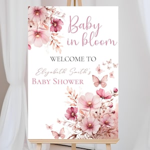 Wildflower Baby Shower Welcome Sign Template, Butterfly Baby in Bloom Sign, Butterfly Baby Shower Welcome Sign, Floral Baby Shower Sign