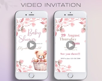 Baby Shower Girl Video Invitation, Baby Shower Animated Invitation, Wildflower Baby Shower Evite, Electronic invite, Baby in bloom Invite