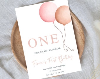 Girl First Birthday Invite template, 1st Birthday Evite, 1st Birthday Digital invite, Editable template Invite, Electronic invite