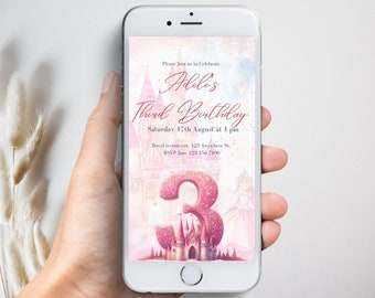 Girl 3rd Birthday Invitation Editable, Princess Third Birthday Invitation, 3rd Birthday Girl Digital Invitation, Mobile 3rd Birthday Evite