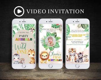 Calling All Party Animals Birthday Invite, Wild One Birthday Boy Video Invite, Safari Birthday Boy Invite,  First Birthday Boy Invitation