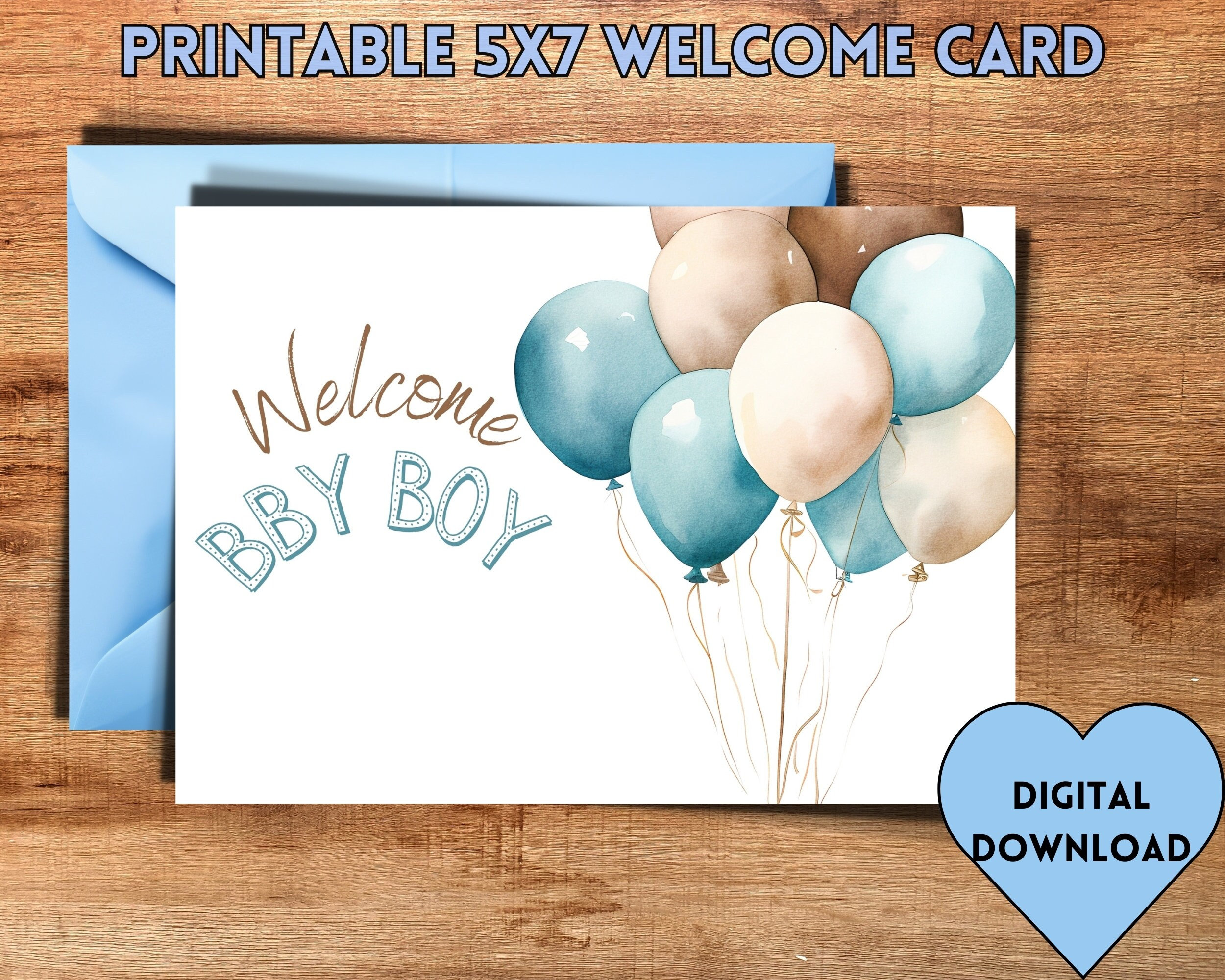 Welcome Baby Boy Card DIGITAL Download Printable Welcome Baby Boy Card ...