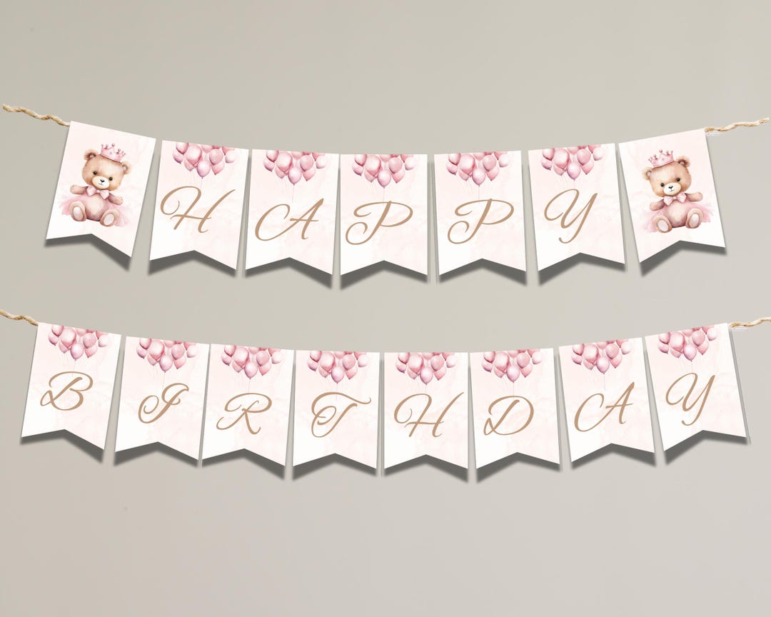 Teddy Bear First Birthday Happy Birthday Banner, Printable Beary First ...