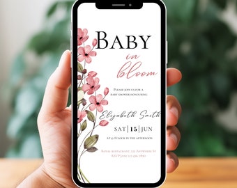 Wildflower Baby in bloom Evite,Baby Shower,Baby brunch Electronic Invite,Digital Invite ,Electronic invite,Girl Editable Evite Template #MM