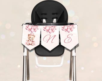 Teddy Bear First Birthday High Chair Banner, Printable Girl 1st Birthday Decor, Bear First Birthday Party Decorations