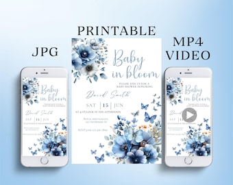 Boy Baby Shower Video Invitation, Wildflower Baby in Bloom invite, Baby Shower Evite, Baby Brunch Digital invitation, Editable Shower invite