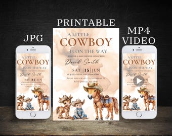 Cowboy Baby Shower Invitation, Western Boy Baby Shower invite, Baby Shower Video Invitation, Rodeo Baby Electronic invitation, Shower Evite