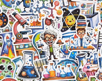 Cartoon Science Laboratory Sticker Pack – Chemistry & Biology Stickers for Classrooms and Student Gifts