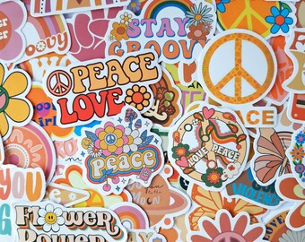 Groovy Hippie Sticker Pack – Peace, Love and Positive Vibes Boho Stickers for Luggage & Crafts
