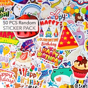 Pack de 50 autocollants joyeux anniversaire, autocollants pour gâteaux d'anniversaire, autocollants ballons, autocollants VSCO, autocollants décoratifs, autocollants de célébration de fête