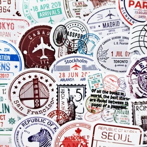 Passport Stamp, Sticker Pack, Travel Journal, Stickers, Scrapbook Travel, Luggage Stickers, Vacation Travel, gift for travellers, Travel Stamp, Suitcase Stickers, Travel Theme, Personalized Luggage, Vintage Stamp