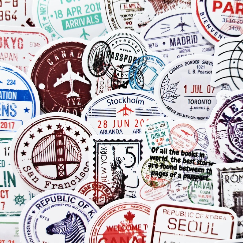 Passport Stamp, Sticker Pack, Travel Journal, Stickers, Scrapbook Travel, Luggage Stickers, Vacation Travel, gift for travellers, Travel Stamp, Suitcase Stickers, Travel Theme, Personalized Luggage, Vintage Stamp