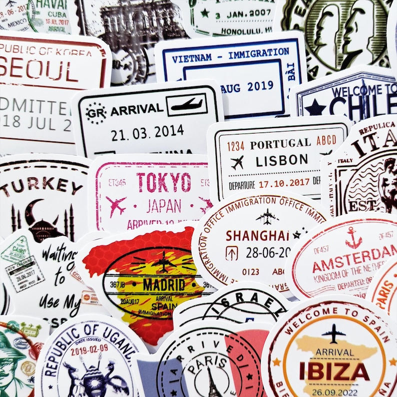 Passport Stamp, Sticker Pack, Travel Journal, Stickers, Scrapbook Travel, Luggage Stickers, Vacation Travel, gift for travellers, Travel Stamp, Suitcase Stickers, Travel Theme, Personalized Luggage, Vintage Stamp