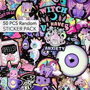 50 PCS Purple Gothic Sticker Pack, Halloween Horror Stickers, Skeleton Stickers, Cartoon Children Stickers, School Decals, Luggage Stickers