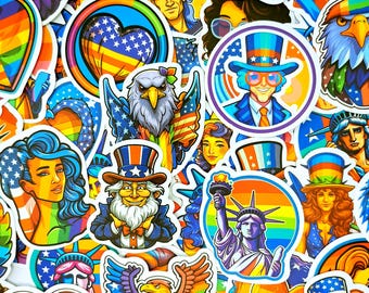 Rainbow Independence Day Sticker Pack – American Statue, LGBT Pride and USA Celebration Stickers