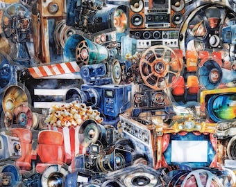 Pacchetto di adesivi per il cinema classico, adesivi trasparenti per cinema retrò, decorazioni per registi, film nostalgici