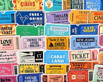 Set di adesivi a forma di biglietto del cinema, adesivi "Ingresso singolo al circo", design vintage per cinema, articoli per journaling