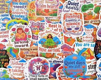 Pacchetto di adesivi con affermazioni per la cura di sé, adesivi motivazionali con citazioni, terapia mindfulness, salute mentale, positività e guarigione.