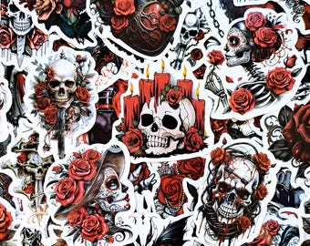 Gothic Rose Sticker Pack – Red Rose & Skull Stickers with Dark Floral Halloween Designs