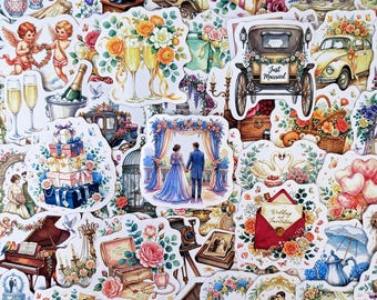 Pacchetto di adesivi per matrimoni vintage, adesivi romantici per la sposa, cerimonia elegante, decorazioni vittoriane, festa di fidanzamento
