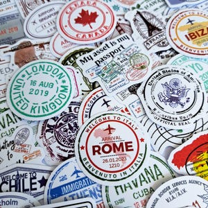 Passport Stamp, Sticker Pack, Travel Journal, Stickers, Scrapbook Travel, Luggage Stickers, Vacation Travel, gift for travellers, Travel Stamp, Suitcase Stickers, Travel Theme, Personalized Luggage, Vintage Stamp