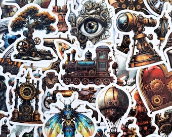 Steampunk Fussy Sticker Pack – Industrial Mechanical & Fantasy Stickers for Junk Journals and Art Journals