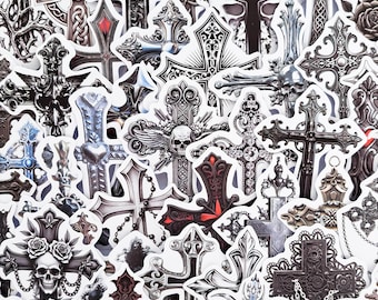 Pacchetto di adesivi con croce gotica, adesivi con simboli medievali decorati, collezione di arte religiosa antica, stile gotico