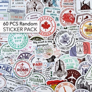 60 PCS Passport Stamp Sticker Pack, Travel Journal Stickers, Scrapbook Travel Stickers, Luggage Stickers, Vacation Travel Stickers