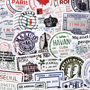 Passport Stamp, Sticker Pack, Travel Journal, Stickers, Scrapbook Travel, Luggage Stickers, Vacation Travel, gift for travellers, Travel Stamp, Suitcase Stickers, Travel Theme, Personalized Luggage, Vintage Stamp