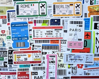 Pacchetto di adesivi per carte d'imbarco, adesivi per biglietti aeroportuali, adesivi per bagagli da viaggio in tutto il mondo, decorazioni per ricordi di vacanza