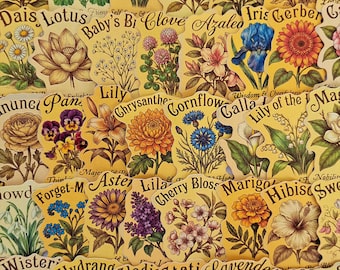 Pacchetto di adesivi floreali botanici, adesivi con il significato dei fiori, giardino in stile cottagecore, fiori selvatici vintage, fioritura romantica