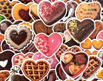 Pacchetto di adesivi alimentari a forma di cuore, adesivi per dolci, dolci romantici e dolcetti ricoperti di cioccolato