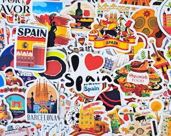 Pacote de adesivos da cultura espanhola – Adesivos tradicionais da Espanha com temas de comida, viagens e Barcelona, Madri.