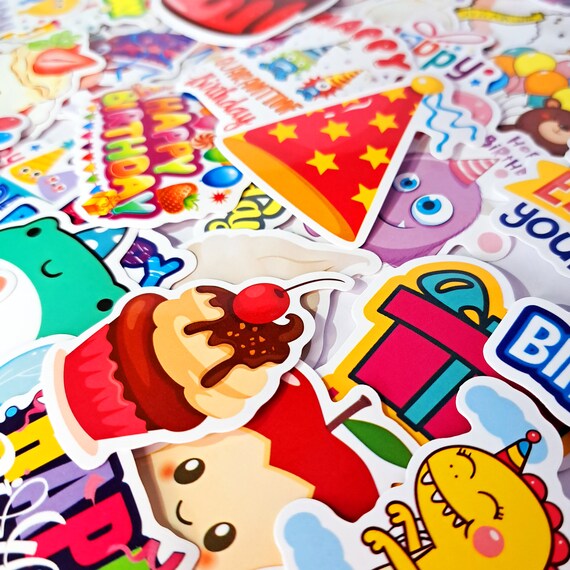 Festive Party Sticker Collection Featuring Balloons, Cakes, Confetti