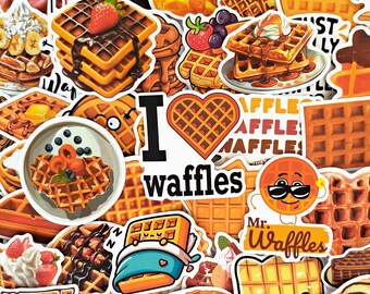 Pacchetto di adesivi con waffle dolci, adesivi per dessert da colazione, illustrazioni kawaii di dolcetti, pasticceria, snack per brunch