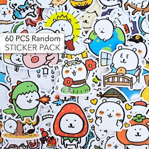 60 PCS Nagano Bear Sticker Pack, Japanese Bear Stickers, Kawaii Bear Stickers, Cute Cartoon White Bear Stickers, Adorable Bear Stickers
