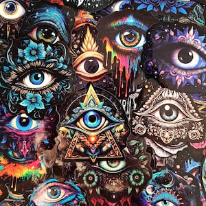 Third Eye Sticker Pack – Mystical Evil Eye, Occult Symbols & Psychedelic Pyramid Stickers