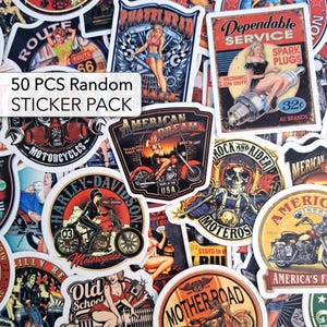50 PCS Retro Motorcycle Sticker Pack, Motorcycle Helmet stickers, Biker Stickers, Motocross Stickers, Chopper Decals, Retro Style Cars