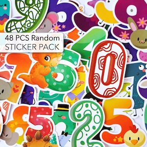 48 PCS Funny Numbers Sticker Pack, Animals Numbers Stickers, First Year Stickers, Decoration Sticker, Birthday Numbers Stickers Pack