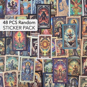 Paquete de 48 pegatinas para cartas del tarot, pegatinas para barajas de tarot Rider, pegatinas de astrología, pegatinas para diario de tarot, pegatinas para horóscopo y planificador de tarot.