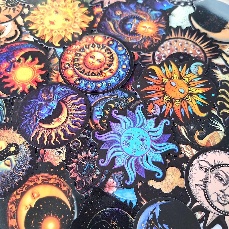 Celestial Sun and Moon Sticker Pack – Decorative Galaxy Stars and ...