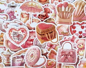 Pacchetto di adesivi Pink Coquette, adesivi romantici e femminili, accessori di bellezza, stile principessa, decorazioni cottagecore