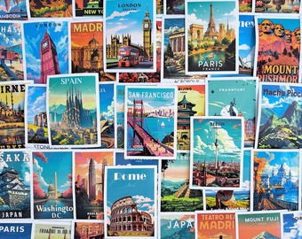 Set di adesivi da viaggio per il mondo, adesivi con monumenti famosi, cartoline di città, diario di viaggio, decorazioni per chi ama viaggiare