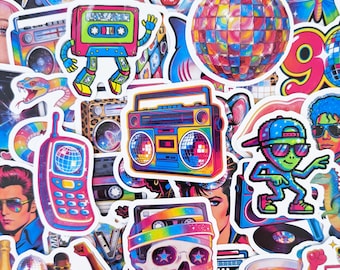 Pacchetto di adesivi Y2K Disco, adesivi retrò al neon, tema musicale funky anni '90, scrapbooking pop art