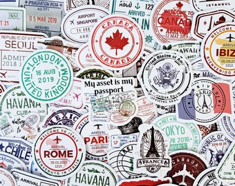 Pacchetto di adesivi con timbri per passaporto: adesivi per diario di viaggio e scrapbooking per bagagli e avventure in vacanza