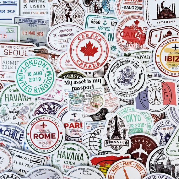 Passport Stamp Sticker Pack – Travel Journal & Scrapbooking Stickers for Luggage and Vacation Adventures