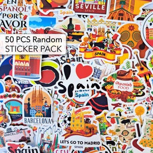 50 PCS Spanish Culture Sticker Pack, Spanish Traditional Stickers, Spain Travel Stickers, Spanish Food, Barcelona Stickers, Spain Country